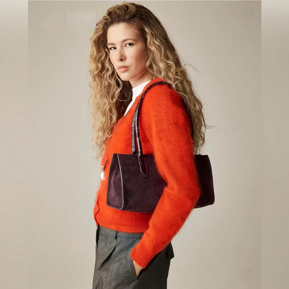 Women’s Suede Shoulder Bag.  Chocolate Berry suede - Picture 2 of 6
